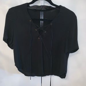 Black Blouse with Tie Accent